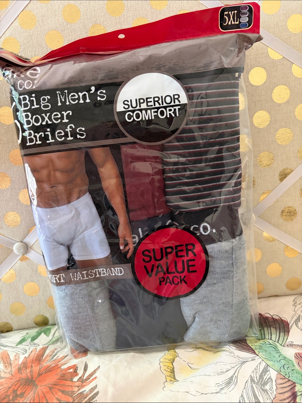 Jack and Co Big Men's Boxer Briefs - Superior Comfort - 5XL - Black/Gray/Maroon